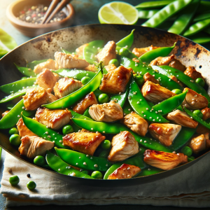 Sauté de poulet aux pois plats généré par DallE